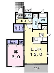 パストラル川部A 1LDKの間取図画像