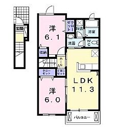 ラヴィータローザ1 2LDKの間取図画像