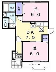 コンフォート恵B 2DKの間取図画像
