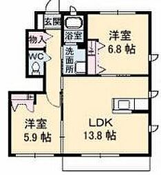 パインテイルD 2LDKの間取図画像
