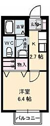 サンフラワーハイツ 1Kの間取図画像
