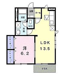 アンソレイエB 1LDKの間取図画像