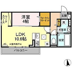 ユニヴェールC 1LDKの間取図画像