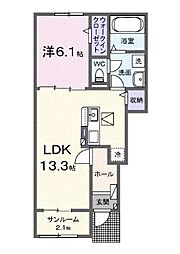 ベルエア国分寺D 1SLDKの間取図画像