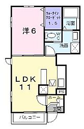 エアリーガーデンB 1LDKの間取図画像