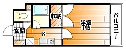 JR可部線 安芸長束駅 徒歩6分の賃貸マンション 2階1Kの間取り
