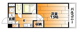 メルローズ壱番館 1Kの間取図画像