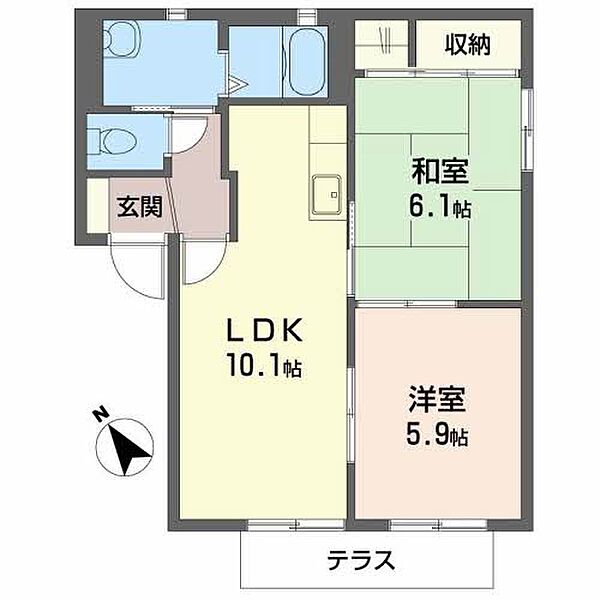 メゾン ニューアイリス　Ａ ｜京都府福知山市緑ヶ丘町(賃貸アパート2LDK・1階・50.00㎡)の写真 その2