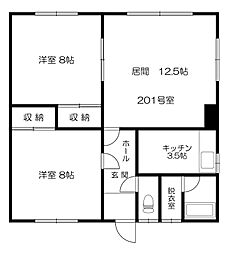 グランドハイツ 2LDKの間取図画像