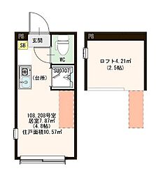 ハーモニーテラス南阿佐ヶ谷 ワンルームの間取図画像