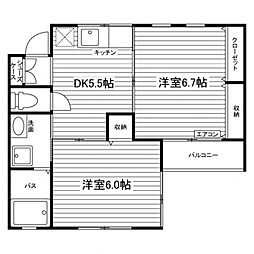 ローズマロー新町 2DKの間取図画像