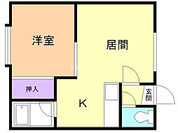 新都ハイツ16 1LDKの間取図画像