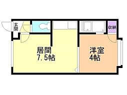 クリスティーヌB 1DKの間取図画像