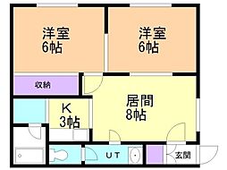 ジューヌフィーユ北門 2LDKの間取図画像