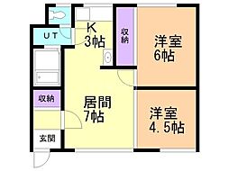 矢野ハイツ 2LDKの間取図画像
