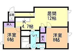 タウンズ秋月C 2LDKの間取図画像