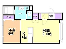 タウンズ東光3.3 1LDKの間取図画像