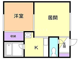 スクエア2 1DKの間取図画像