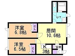 ロシュ7・1C 2LDKの間取図画像