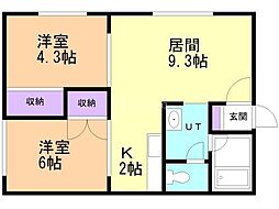 カーサ・アジュール東光 2LDKの間取図画像