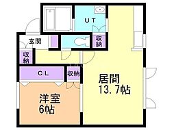 アジアート3 1LDKの間取図画像