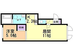 カーサ・クォーレ滝川 1LDKの間取図画像