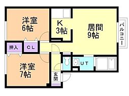 パークタウン4条A 2LDKの間取図画像