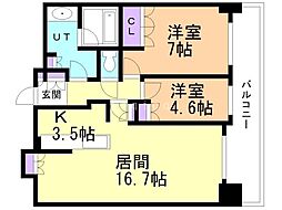 プレミスト旭川ザ・タワー 2LDKの間取図画像