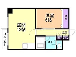 グランビューエーコー 1LDKの間取図画像