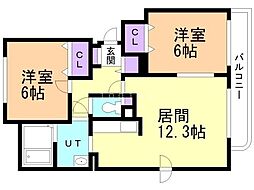 サニーイーストB 2LDKの間取図画像
