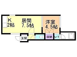 ヴィラペルーシエ 1DKの間取図画像