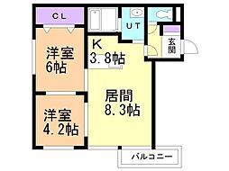 メイユール西2 2LDKの間取図画像