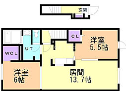 ラフレシール 2LDKの間取図画像