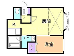 ヴィード1 1LDKの間取図画像