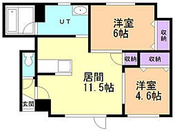 コスモアベニュー六条 2LDKの間取図画像