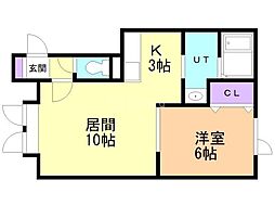 クレージュ2 1LDKの間取図画像