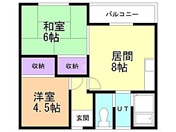 コーポ金谷A 2DKの間取図画像