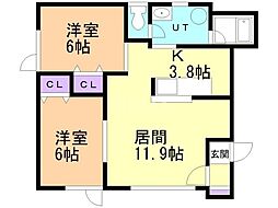 エスティフェリス 2LDKの間取図画像