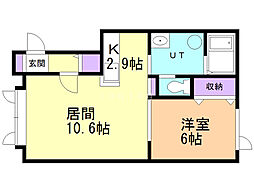 アリエス 1LDKの間取図画像