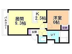 シンフォニー 1LDKの間取図画像