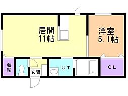 旭川市春光三条8丁目アパート 1LDKの間取図画像
