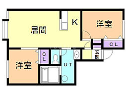ビクトリー神居 2LDKの間取図画像