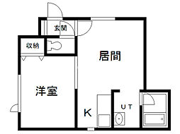 クリスタルコーポ 1LDKの間取図画像