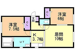 アビーロード花咲B 2LDKの間取図画像