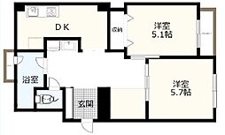 塚本東コーポA棟 2LDKの間取図画像