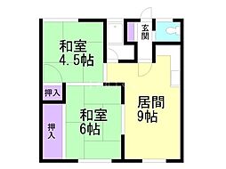 秋月ハイツ 2DKの間取図画像