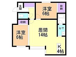 ベルフラワーD 2LDKの間取図画像
