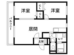 グランドソレイユ 3階2LDKの間取り