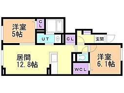 カーチス 1階2LDKの間取り