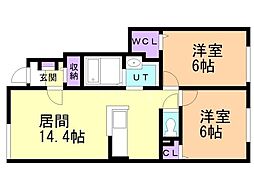 フィーリエ 1階2LDKの間取り